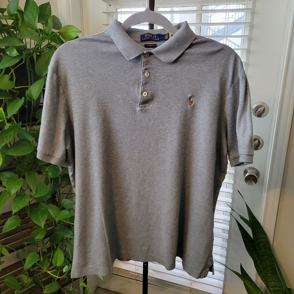 Polo Ralph Lauren Mens Classic Fit Short Sleeve Polo Shirt Grey Large